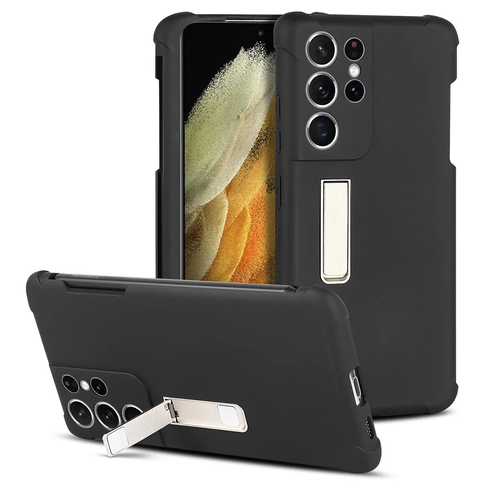 For Samsung Galaxy S21 Ultra 5G Anti-scratch Matte Soft TPU Cell Phone Case Cover with Kickstand and Pen Holder - 1