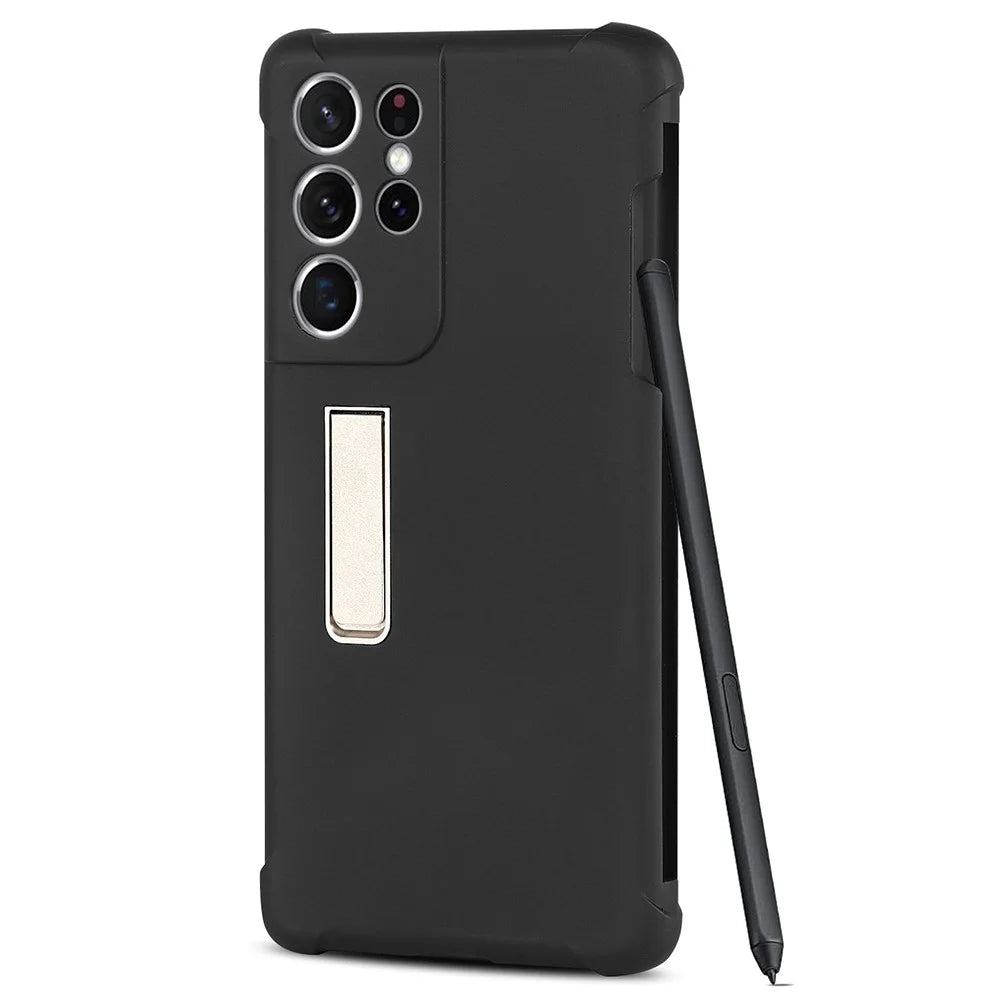 For Samsung Galaxy S21 Ultra 5G Anti-scratch Matte Soft TPU Cell Phone Case Cover with Kickstand and Pen Holder - 2