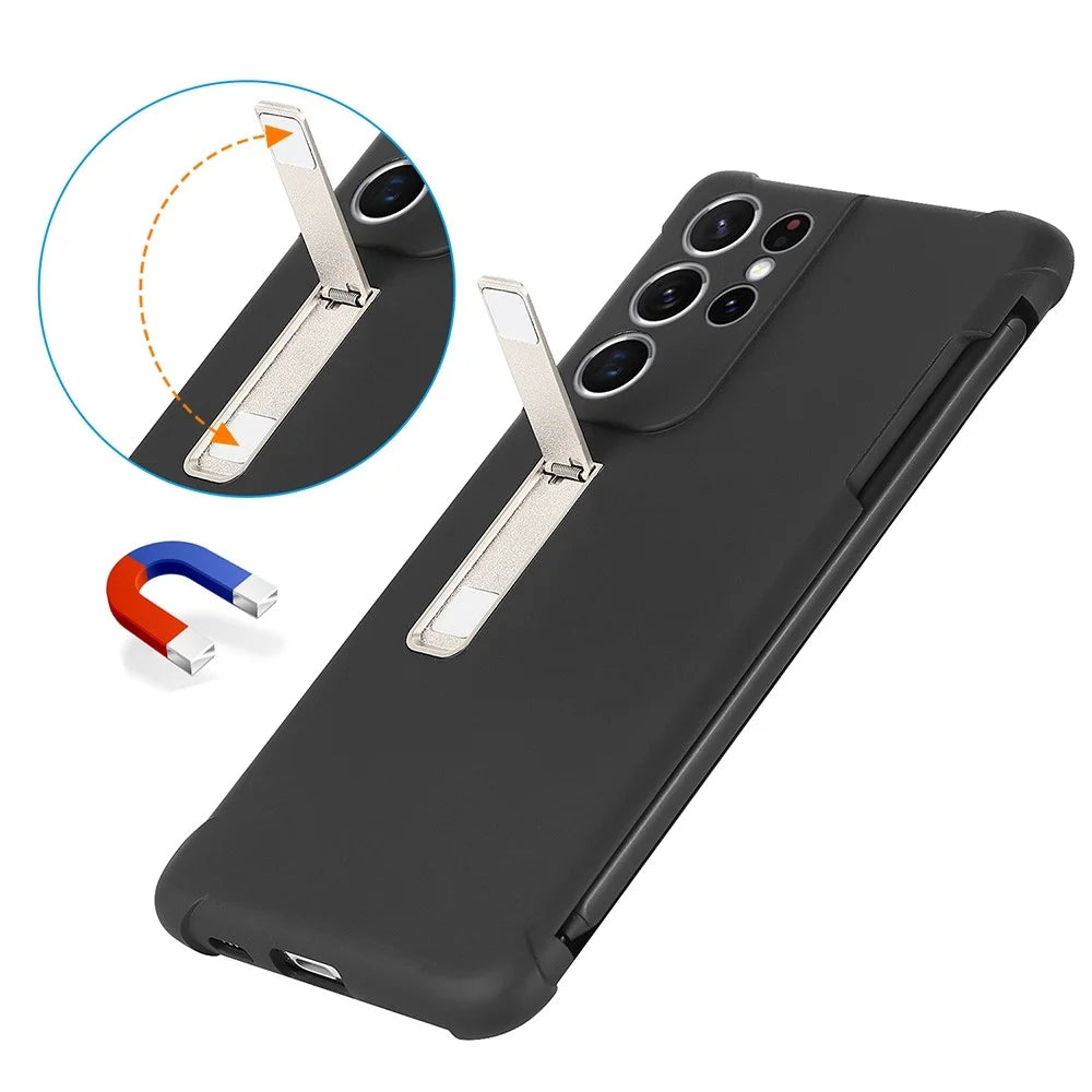 For Samsung Galaxy S21 Ultra 5G Anti-scratch Matte Soft TPU Cell Phone Case Cover with Kickstand and Pen Holder - 5