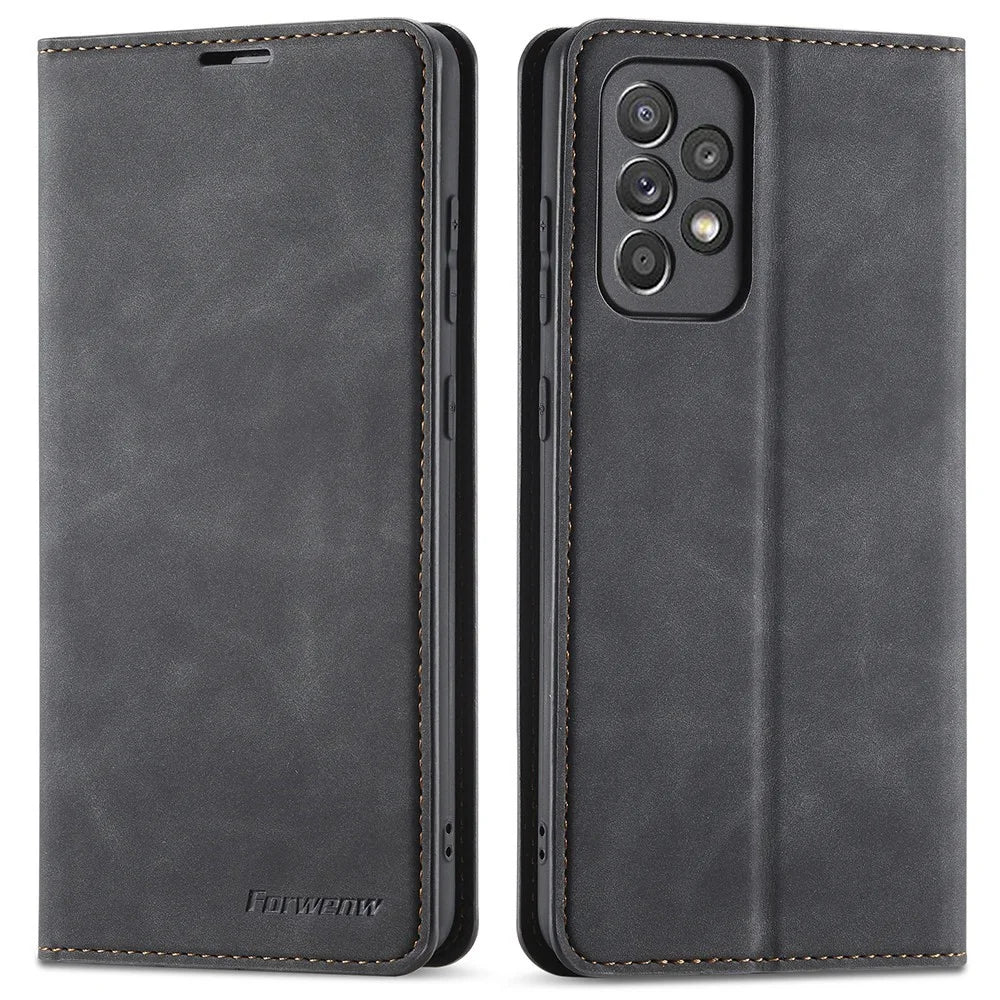FORWENW for Samsung Galaxy A33 5G Fantasy Series Skin-touch Shockproof Anti-scratch PU Leather Stand Wallet Style Phone Case - Black - 1