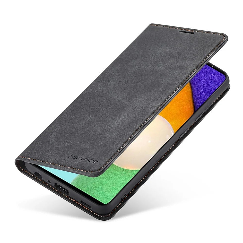 FORWENW for Samsung Galaxy A33 5G Fantasy Series Skin-touch Shockproof Anti-scratch PU Leather Stand Wallet Style Phone Case - Black - 4