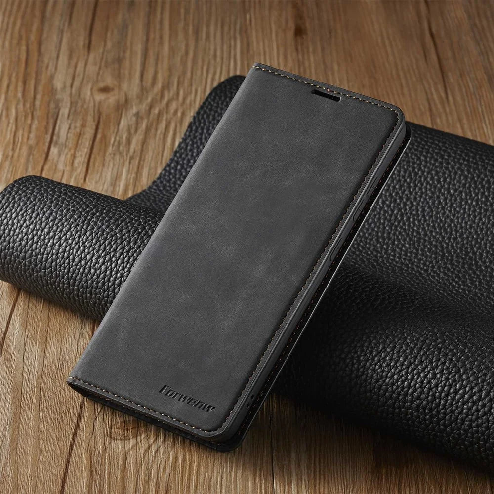 FORWENW for Samsung Galaxy A33 5G Fantasy Series Skin-touch Shockproof Anti-scratch PU Leather Stand Wallet Style Phone Case - Black - 5