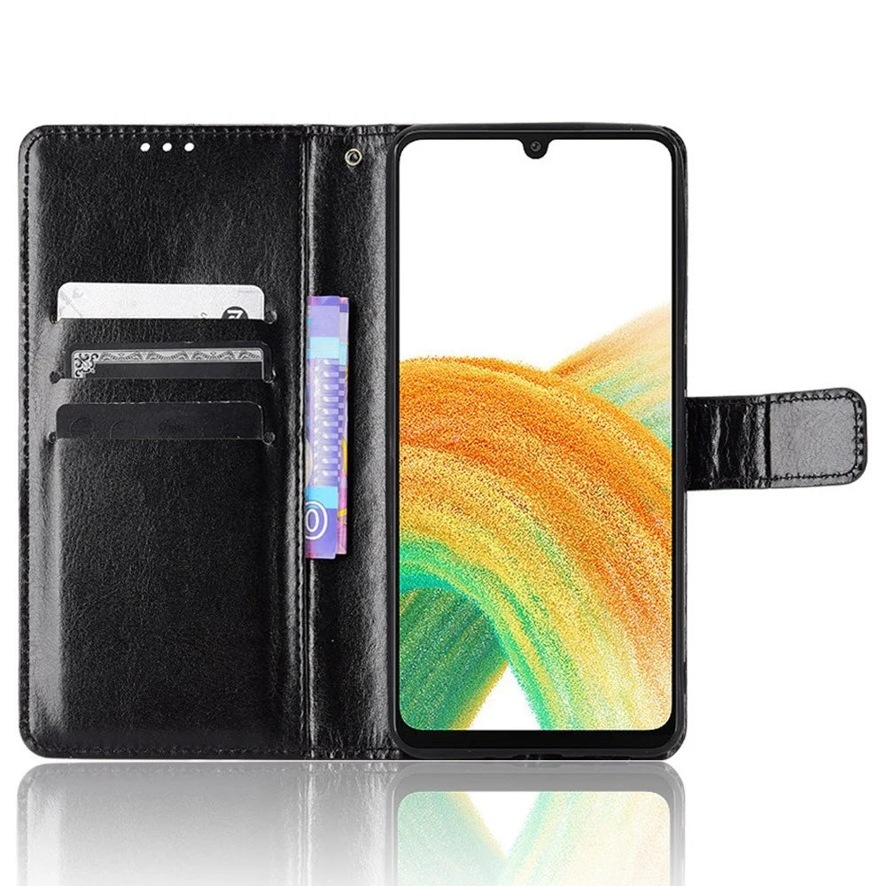 For Samsung Galaxy A23 5G (Global Version) / 4G / M23 5G / F23 5G PU Leather Crazy Horse Texture Stand Case Anti-scratch Wallet Mobile Phone Cover - Black - 2