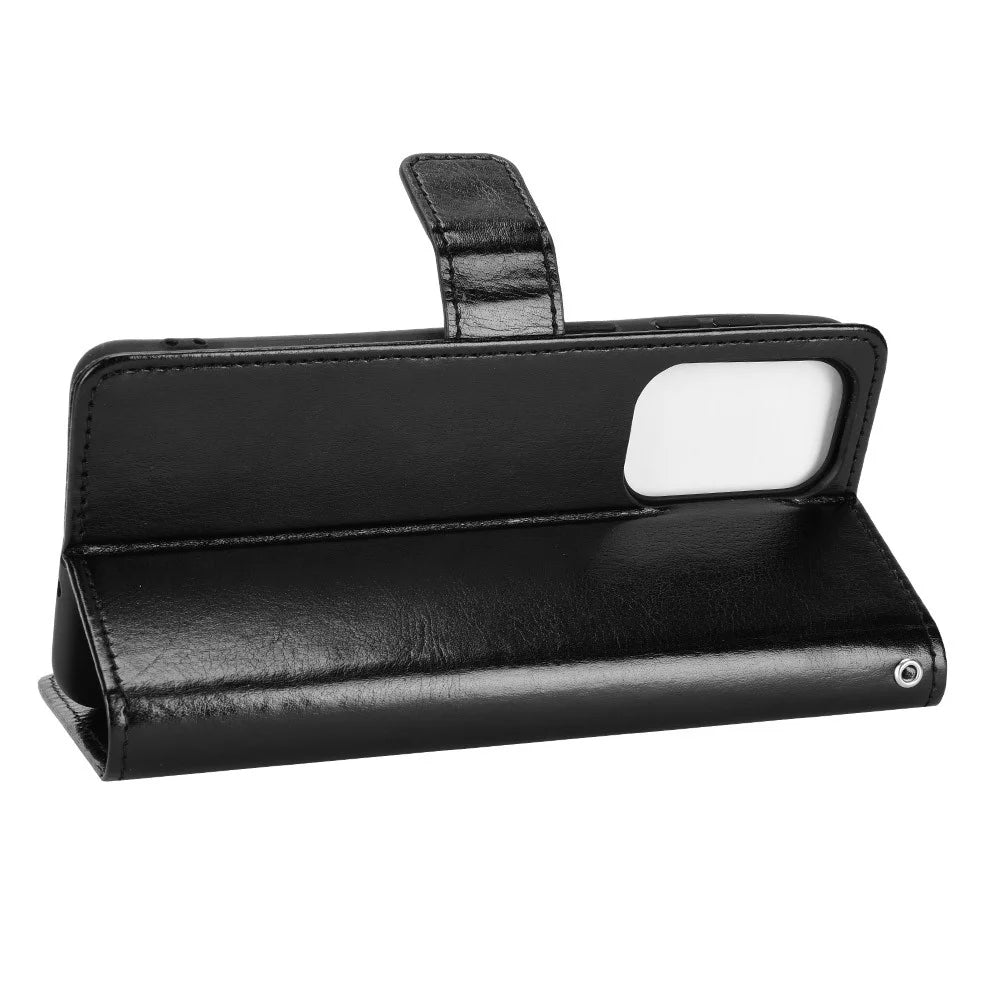 For Samsung Galaxy A23 5G (Global Version) / 4G / M23 5G / F23 5G PU Leather Crazy Horse Texture Stand Case Anti-scratch Wallet Mobile Phone Cover - Black - 3
