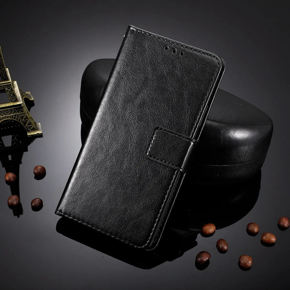 For Samsung Galaxy A23 5G (Global Version) / 4G / M23 5G / F23 5G PU Leather Crazy Horse Texture Stand Case Anti-scratch Wallet Mobile Phone Cover - Black - 5