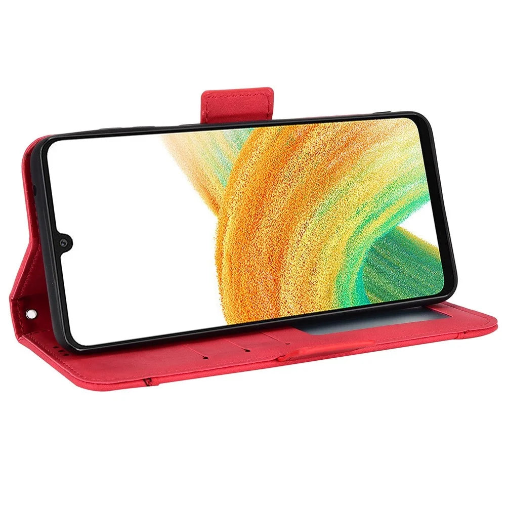 For Samsung Galaxy A33 5G Multiple Card Slots Phone Cover PU Leather Wallet Stand Folio Flip Case - Red - 3