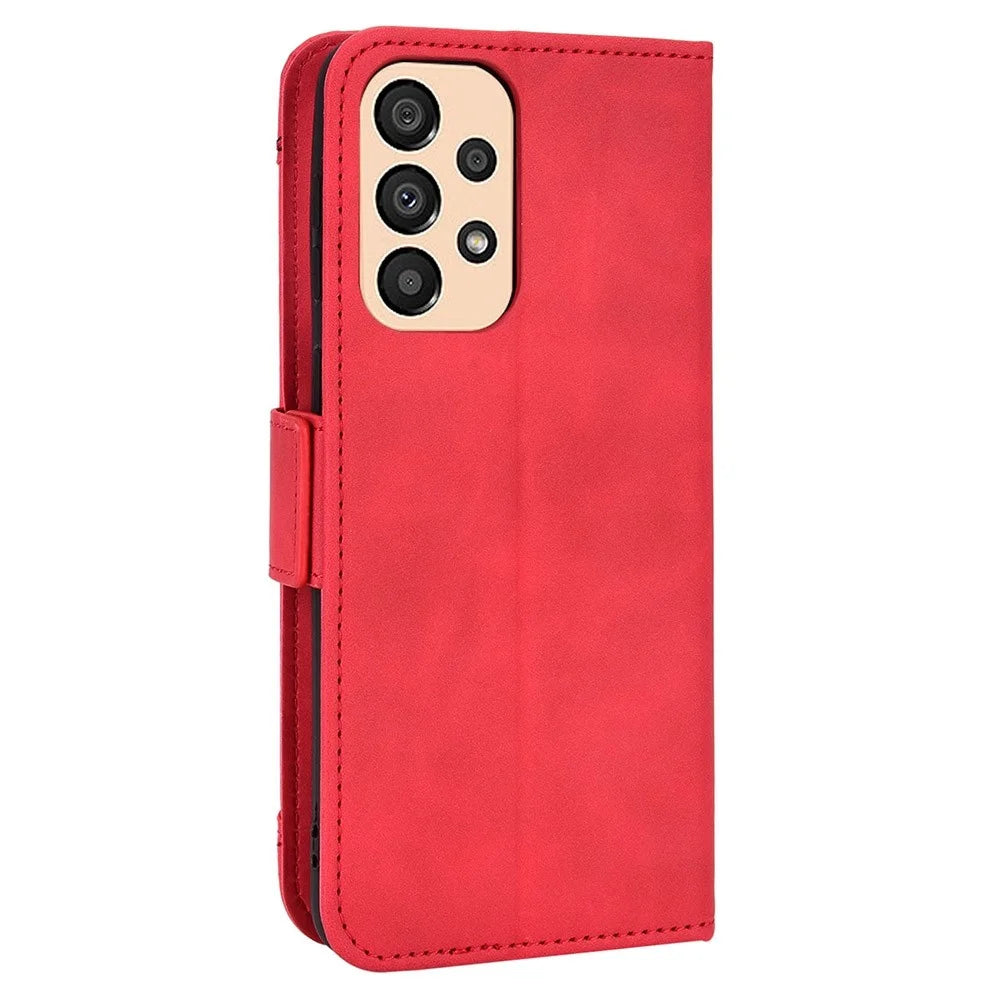 For Samsung Galaxy A33 5G Multiple Card Slots Phone Cover PU Leather Wallet Stand Folio Flip Case - Red - 7