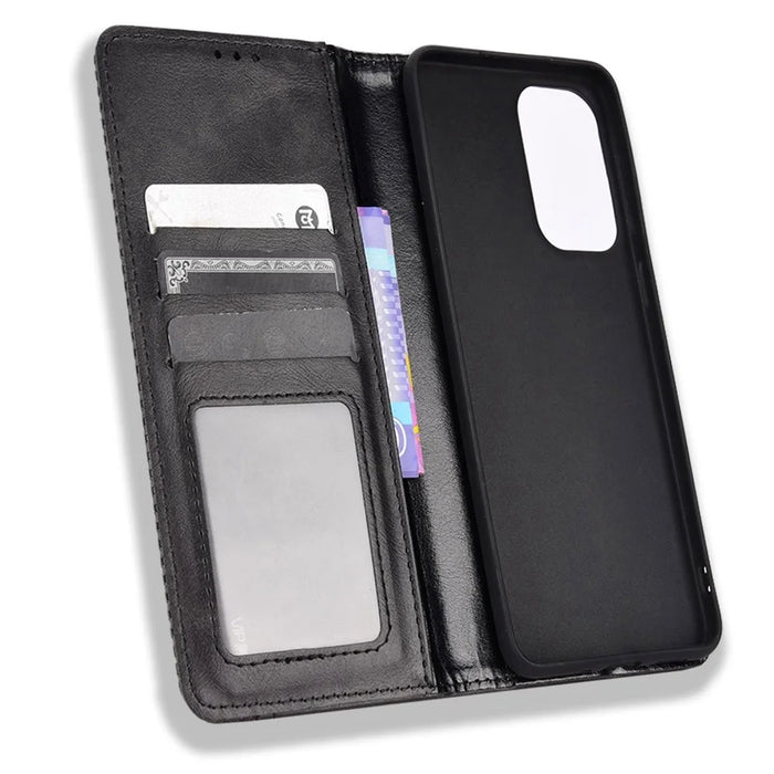 For Samsung Galaxy A33 5G Retro PU Leather Wallet Phone Cover Mosaic Imprinted Magnet Closure Adjustable Stand Case - Black - 4