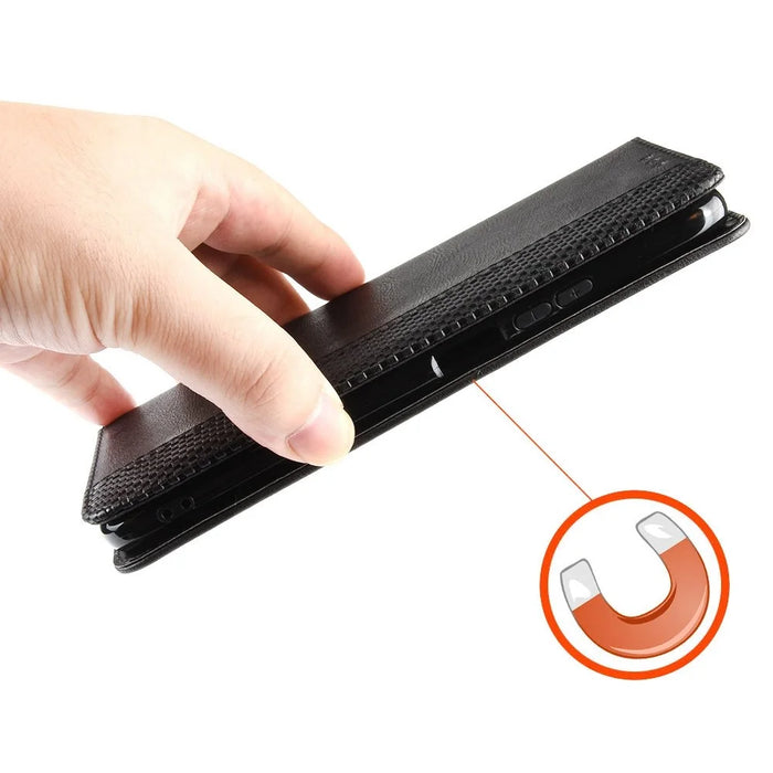 For Samsung Galaxy A33 5G Retro PU Leather Wallet Phone Cover Mosaic Imprinted Magnet Closure Adjustable Stand Case - Black - 5