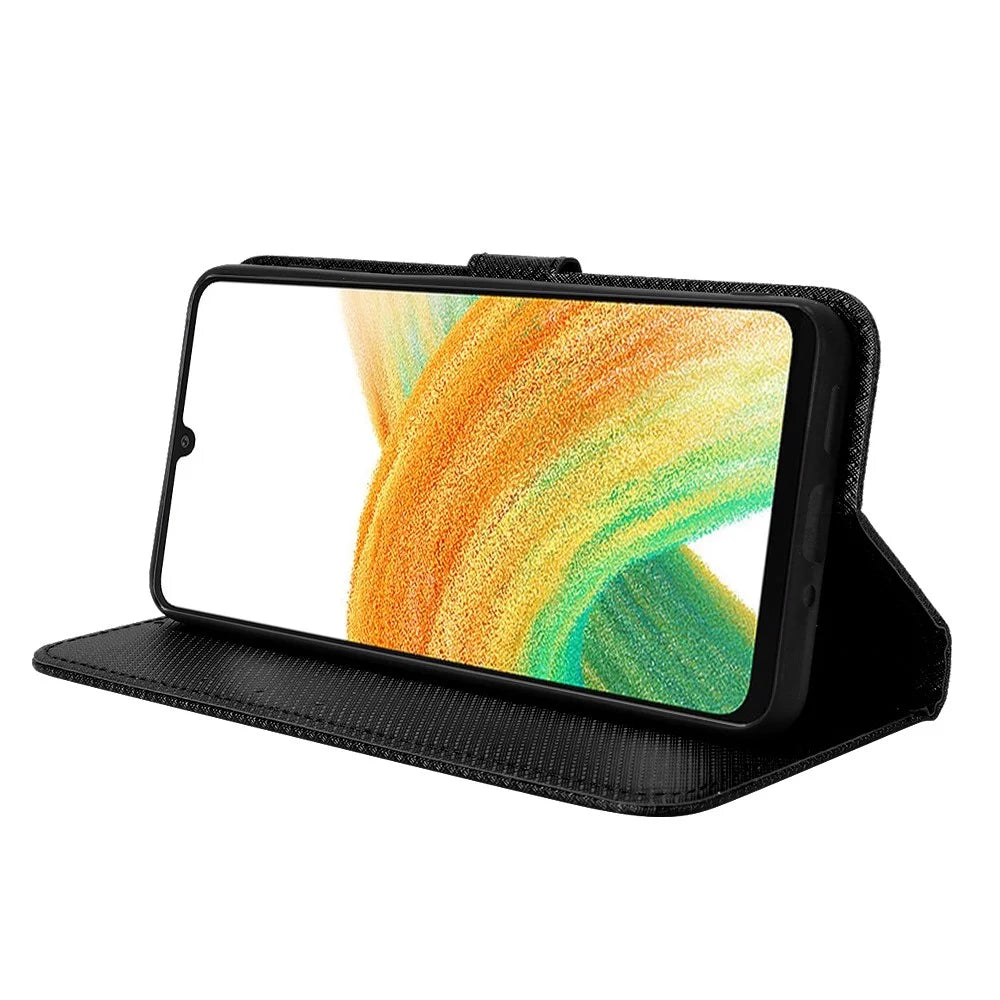 For Samsung Galaxy A23 5G (Global Version) / 4G / M23 5G / F23 5G Diamond Texture Protective Leather Case Wallet Stand Magnetic Closure TPU Shell Flip Cover with Strap - Black - 3