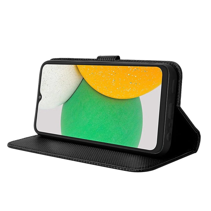For Samsung Galaxy A03 Core Shockproof Wallet Stand View Protective Cover Diamond Texture Soft PU Leather Flip Case with Strap - Black - 3