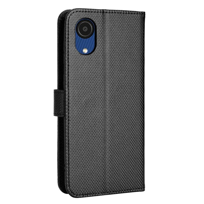 For Samsung Galaxy A03 Core Shockproof Wallet Stand View Protective Cover Diamond Texture Soft PU Leather Flip Case with Strap - Black - 7