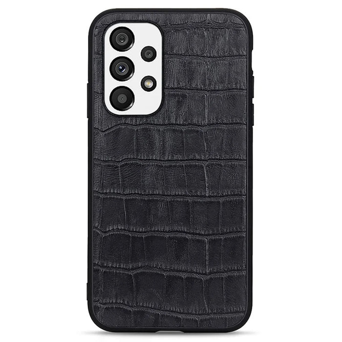 For Samsung Galaxy A73 5G Crocodile Texture Genuine Leather Coating Cover Hybrid PC + TPU Inner Phone Case - Black - 1