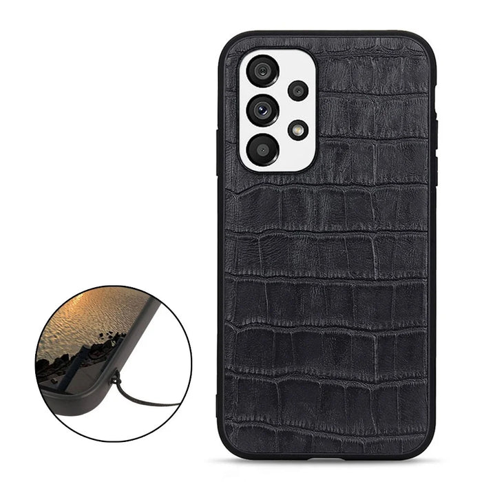 For Samsung Galaxy A73 5G Crocodile Texture Genuine Leather Coating Cover Hybrid PC + TPU Inner Phone Case - Black - 2