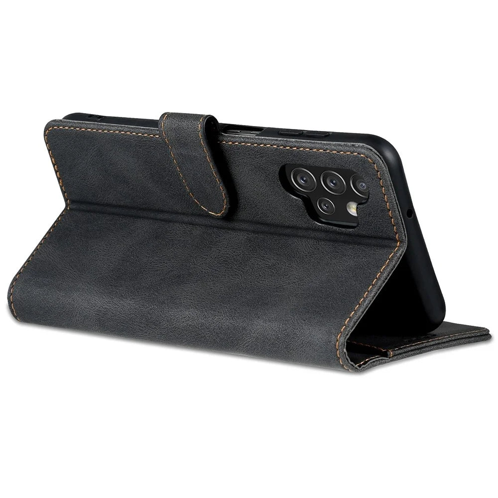 AZNS For Samsung Galaxy A13 4G PU Leather Wallet Folio Flip Phone Case Adjustable Stand Protective Cover - Black - 4