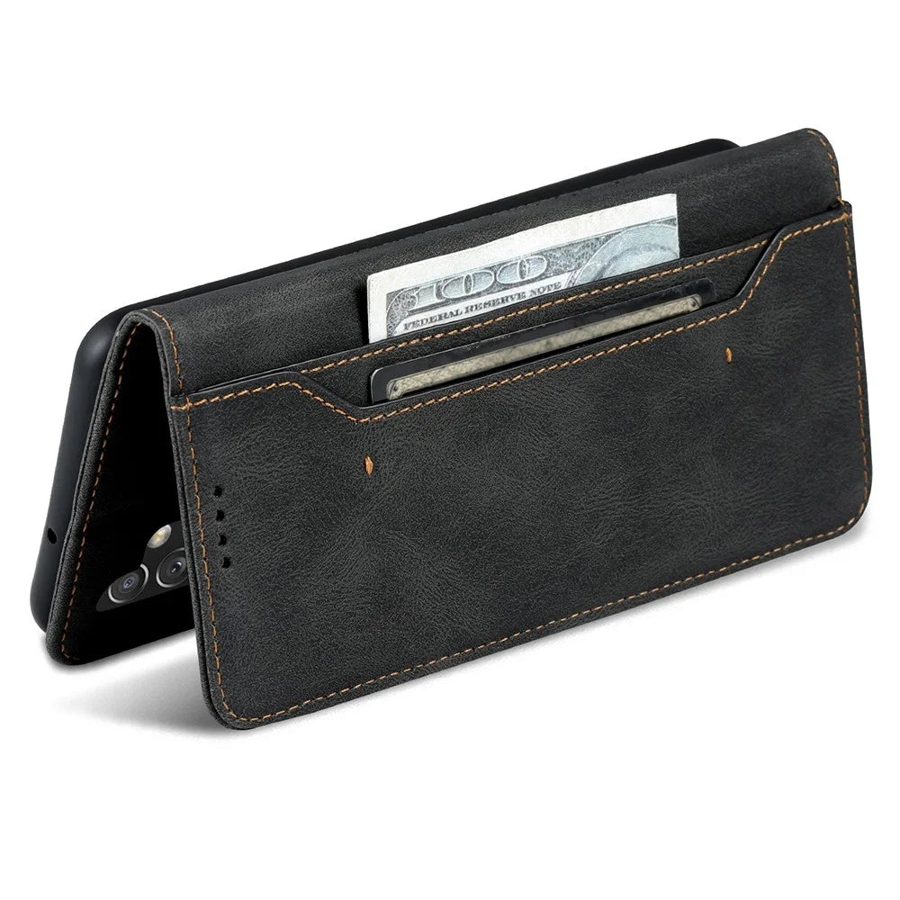AZNS For Samsung Galaxy A13 4G PU Leather Wallet Folio Flip Phone Case Adjustable Stand Protective Cover - Black - 7