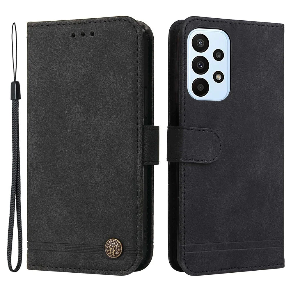 For Samsung Galaxy A23 5G (Global) / 4G / M23 5G / F23 5G Leather Wallet Cases Skin Touch Phone Cover Stand with Strap - Black - 1
