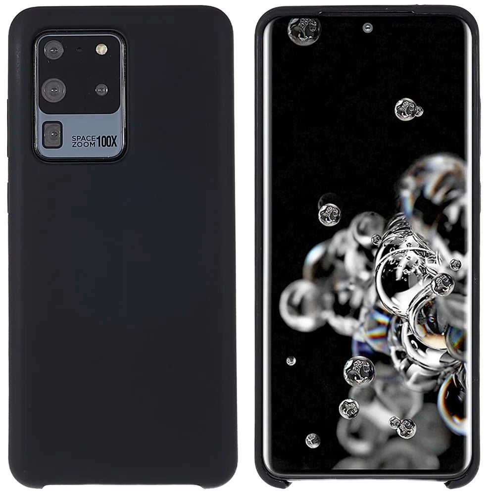 For Samsung Galaxy S20 Ultra Phone Covering Bag Premium Solid State Silicone Phone Case Mobile Phone Protector - Black - 1