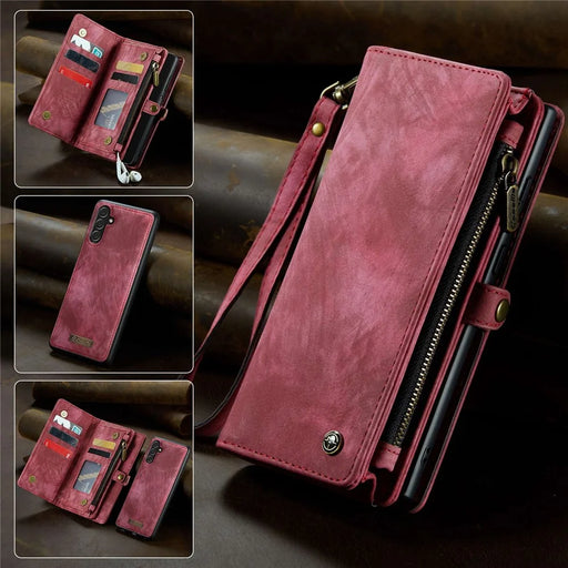 CASEME 008 Series for Samsung Galaxy A13 5G / A04s 4G (164.7mm) Detachable 2-in-1 Shockproof PU Leather Case Wallet Stand - Red - 1