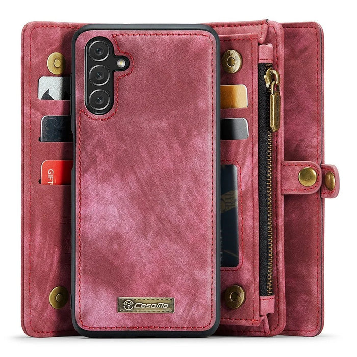 CASEME 008 Series for Samsung Galaxy A13 5G / A04s 4G (164.7mm) Detachable 2-in-1 Shockproof PU Leather Case Wallet Stand - Red - 3