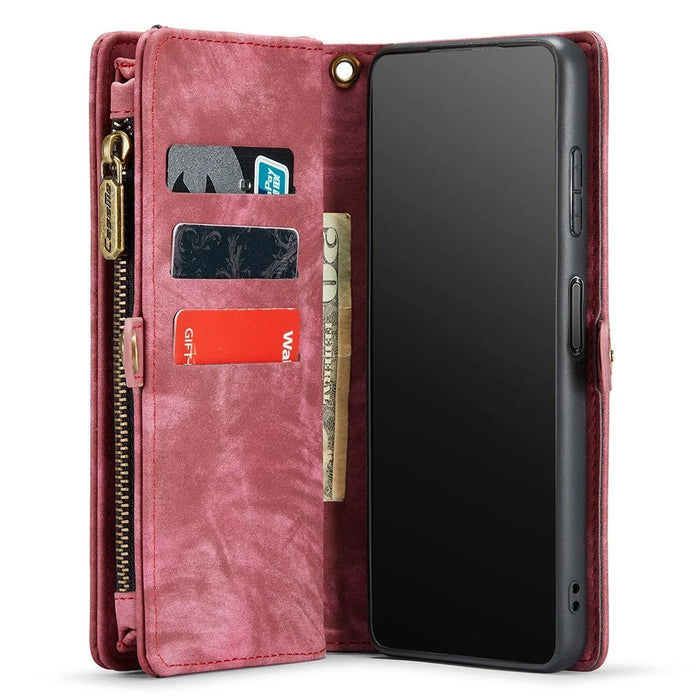 CASEME 008 Series for Samsung Galaxy A13 5G / A04s 4G (164.7mm) Detachable 2-in-1 Shockproof PU Leather Case Wallet Stand - Red - 5