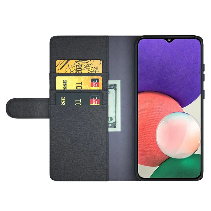 For Samsung Galaxy A22 5G (EU Version) Split Leather Genuine Leather Full Protection Wallet Stand Phone Case - Black - 2