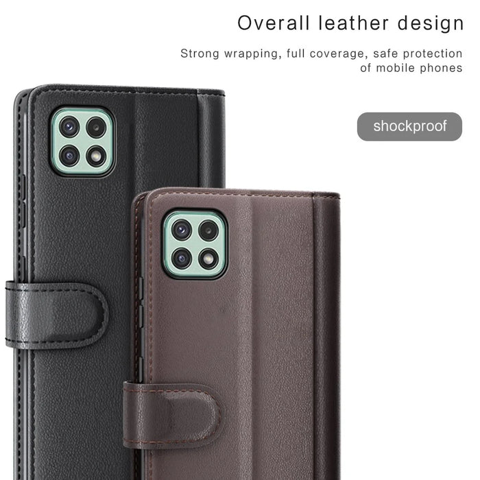 For Samsung Galaxy A22 5G (EU Version) Split Leather Genuine Leather Full Protection Wallet Stand Phone Case - Black - 4