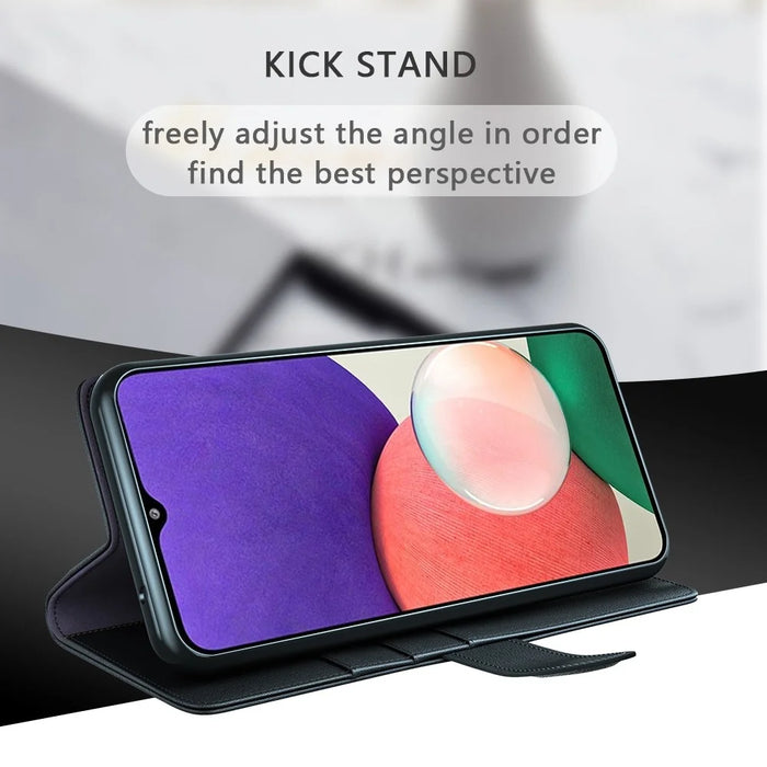 For Samsung Galaxy A22 5G (EU Version) Split Leather Genuine Leather Full Protection Wallet Stand Phone Case - Black - 6