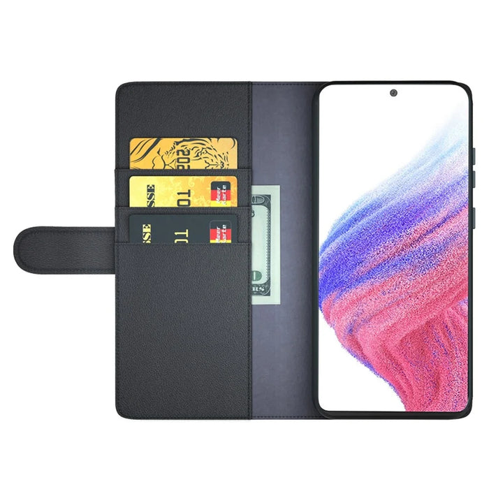 For Samsung Galaxy A53 5G Wallet Case Split Leather Genuine Leather Folio Flip Stand Shockproof Cover - Black - 2
