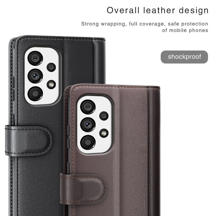 For Samsung Galaxy A53 5G Wallet Case Split Leather Genuine Leather Folio Flip Stand Shockproof Cover - Black - 4