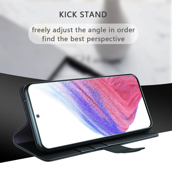 For Samsung Galaxy A53 5G Wallet Case Split Leather Genuine Leather Folio Flip Stand Shockproof Cover - Black - 6