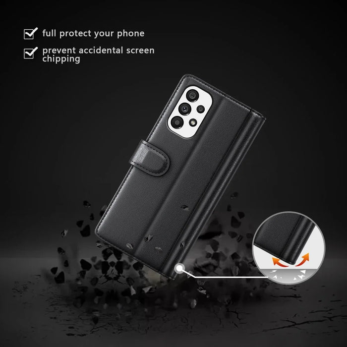 For Samsung Galaxy A53 5G Wallet Case Split Leather Genuine Leather Folio Flip Stand Shockproof Cover - Black - 7