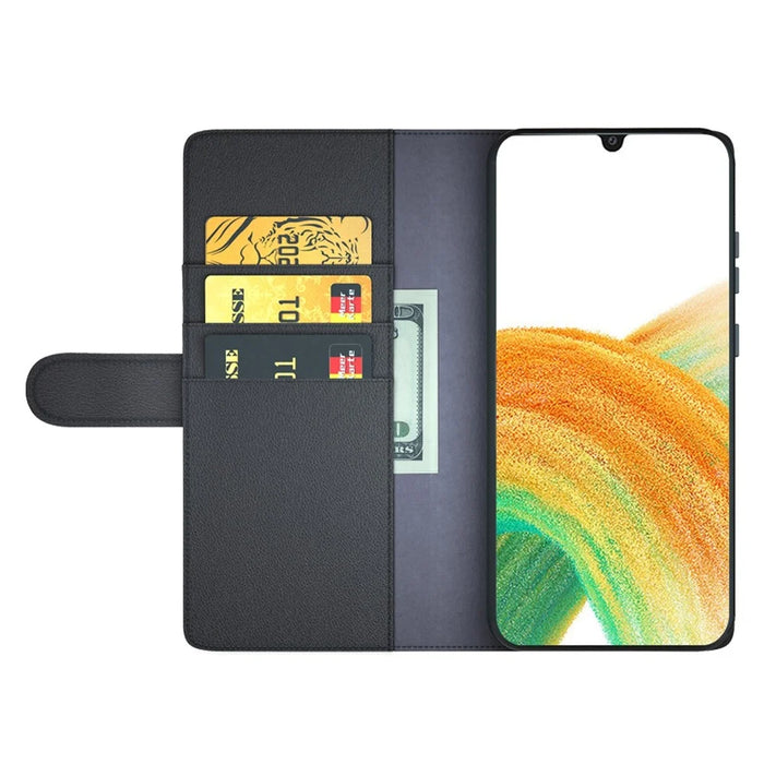 For Samsung Galaxy A33 5G Stand Wallet Phone Case Split Leather Genuine Leather Folio Flip Protective Cover - Black - 2