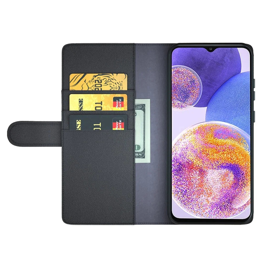 For Samsung Galaxy A23 5G (Global Version) / 4G Split Leather Genuine Leather Phone Case Drop-proof Wallet Stand Flip Cover - Black - 2