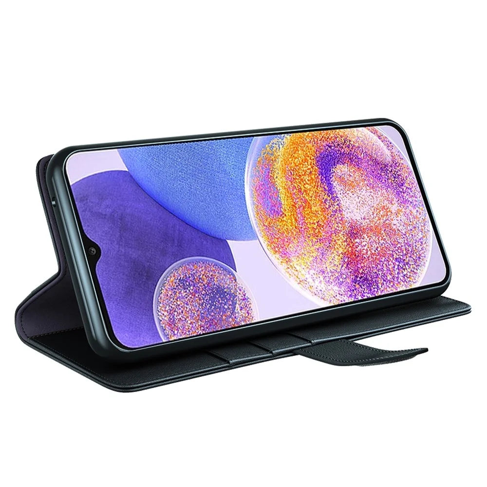 For Samsung Galaxy A23 5G (Global Version) / 4G Split Leather Genuine Leather Phone Case Drop-proof Wallet Stand Flip Cover - Black - 3