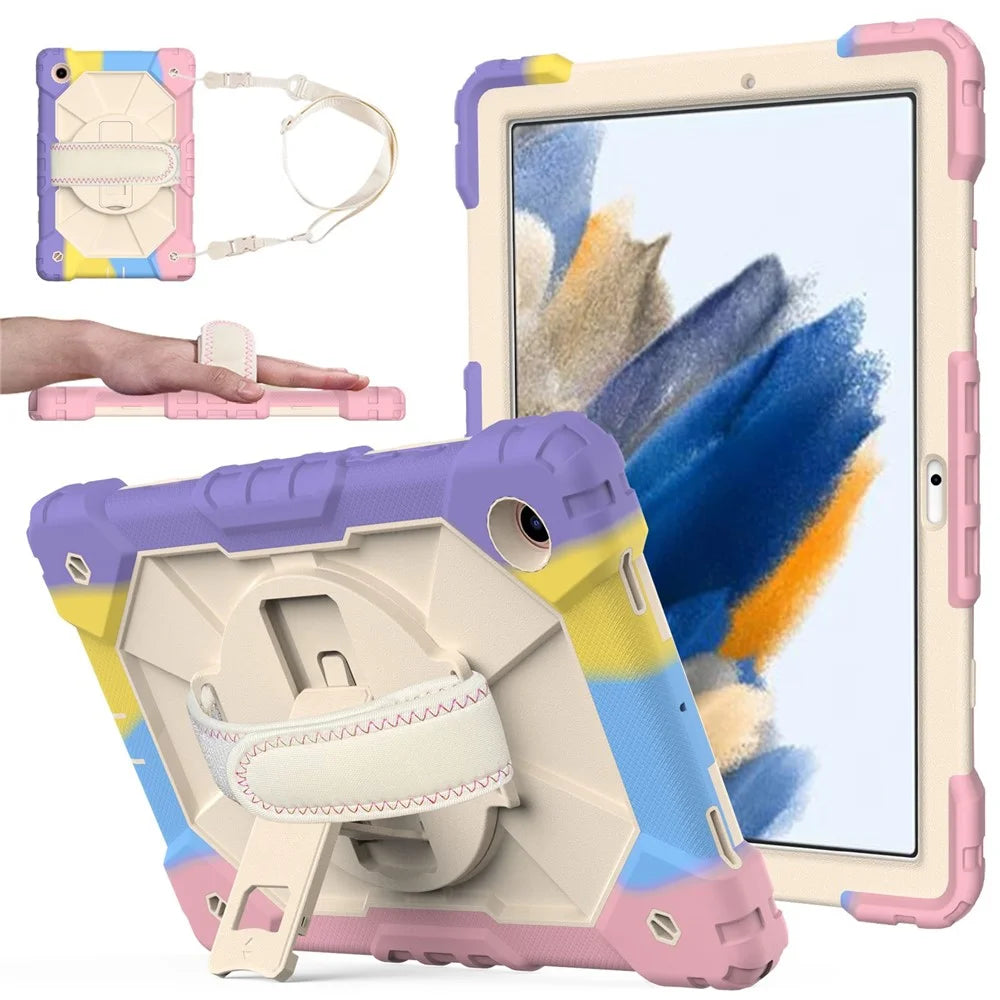 Robot C2 Series for Samsung Galaxy Tab A8 10.5 (2021) / (2022) Stylish PC + Silicone Tablet Case Hand Strap Kickstand Design Shockproof Cover - Colorful Pink - 1