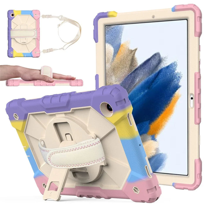 Robot C2 Series for Samsung Galaxy Tab A8 10.5 (2021) / (2022) Stylish PC + Silicone Tablet Case Hand Strap Kickstand Design Shockproof Cover - Colorful Pink - 1
