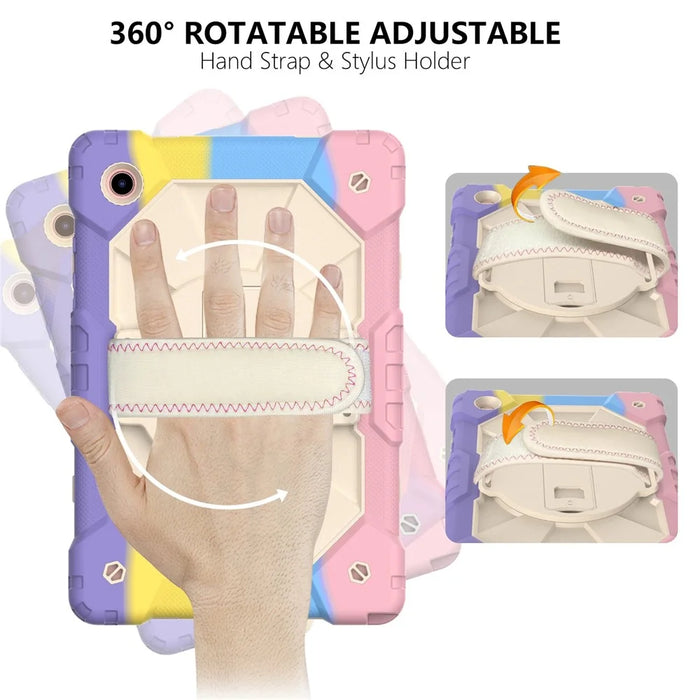 Robot C2 Series for Samsung Galaxy Tab A8 10.5 (2021) / (2022) Stylish PC + Silicone Tablet Case Hand Strap Kickstand Design Shockproof Cover - Colorful Pink - 4
