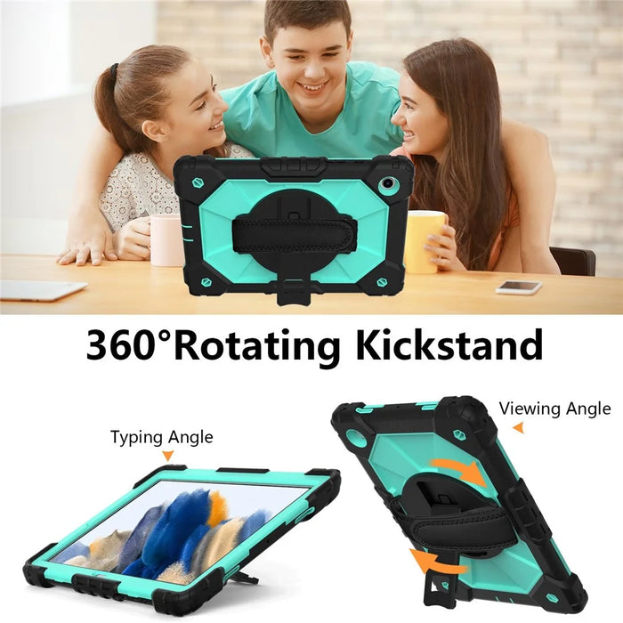 Robot C2 Series for Samsung Galaxy Tab A8 10.5 (2021) / (2022) Contrast Color PC + Silicone Tablet Drop-proof Case Cover with Hand Strap and Kickstand - Black / Mint Green - 2