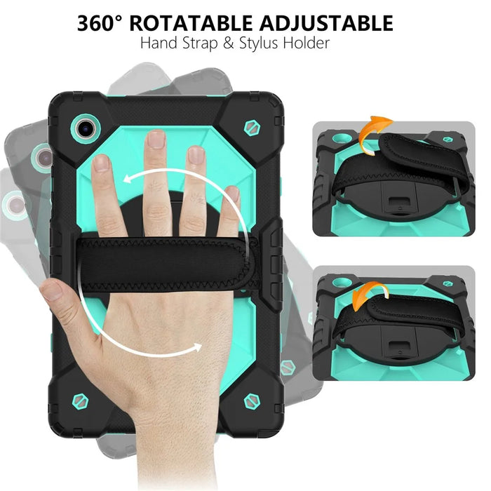 Robot C2 Series for Samsung Galaxy Tab A8 10.5 (2021) / (2022) Contrast Color PC + Silicone Tablet Drop-proof Case Cover with Hand Strap and Kickstand - Black / Mint Green - 4
