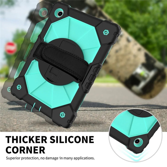 Robot C2 Series for Samsung Galaxy Tab A8 10.5 (2021) / (2022) Contrast Color PC + Silicone Tablet Drop-proof Case Cover with Hand Strap and Kickstand - Black / Mint Green - 5
