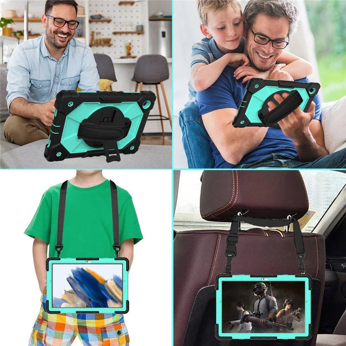 Robot C2 Series for Samsung Galaxy Tab A8 10.5 (2021) / (2022) Contrast Color PC + Silicone Tablet Drop-proof Case Cover with Hand Strap and Kickstand - Black / Mint Green - 6