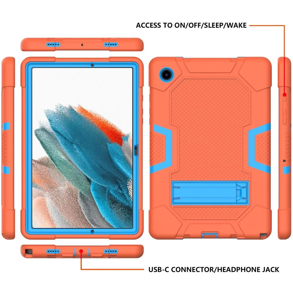 Robot B3 Series for Samsung Galaxy Tab A8 10.5 (2021) / (2022) Contrast Color PC + Silicone Tablet Shockproof Cover Kickstand Design Protective Case - Orange / Blue - 2