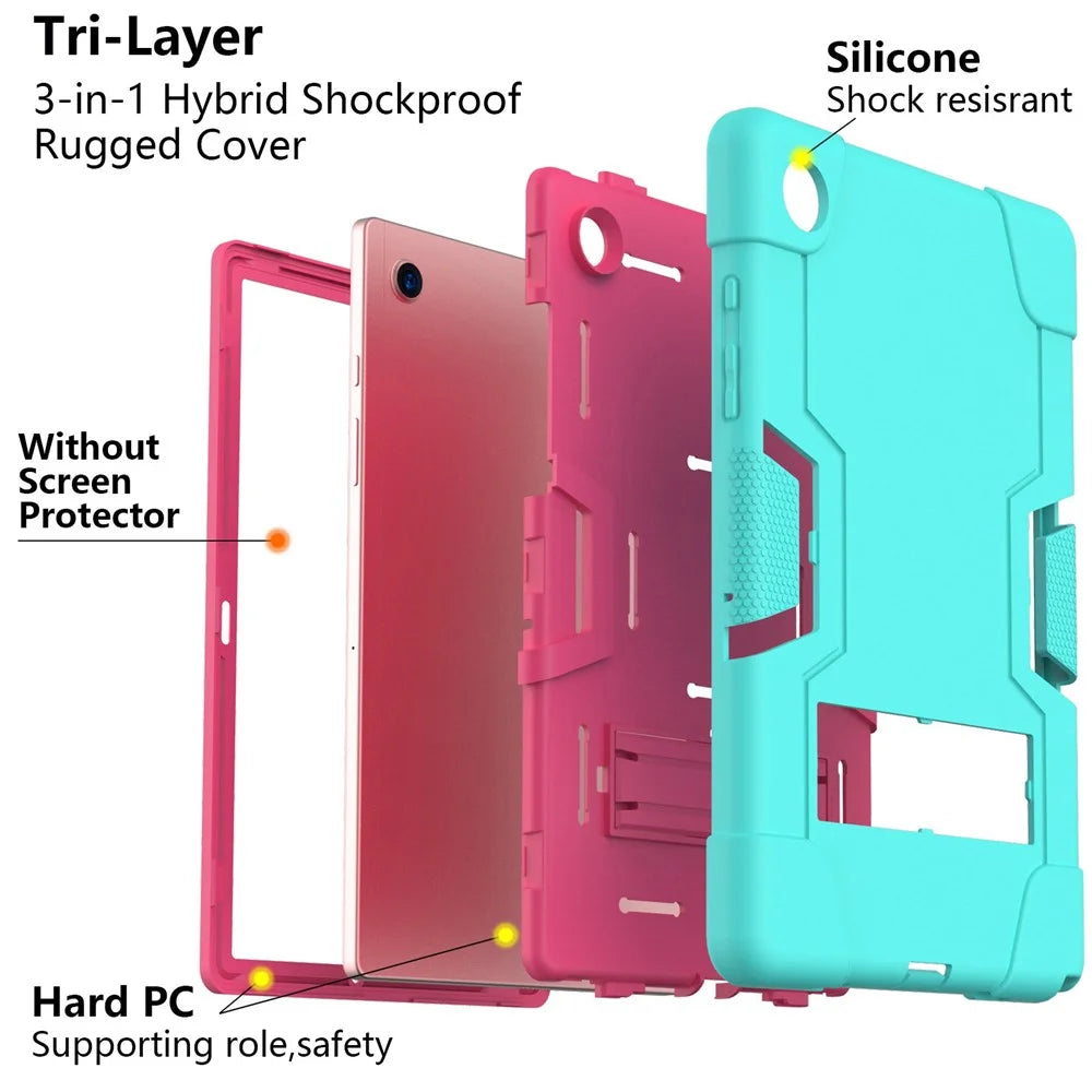 Robot B Series for Samsung Galaxy Tab A8 10.5 (2021) / (2022) Contrast Color PC + Silicone Tablet Protective Cover Anti-drop Case with Kickstand - Mint Green / Rose Red - 4