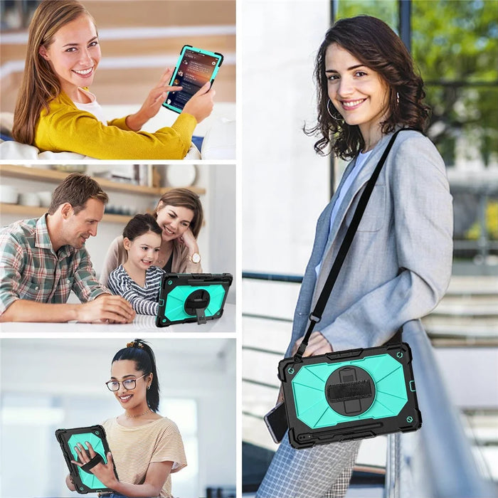 For Samsung Galaxy Tab S8+ Wi-Fi SM-X800/S8+ 5G SM-X806 (2022) PC + Silicone Contrast Color Kickstand Design Tablet Case Cover with Shoulder Strap - Black/Mint Green - 6