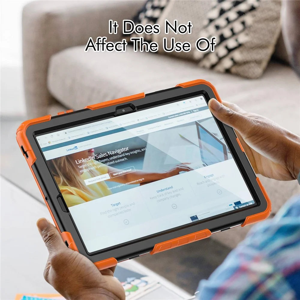 For Samsung Galaxy Tab S8+ Wi-Fi SM-X800/5G SM-X806B/SM-X806U/SM-X806N 12.4-inch (2022) Shoulder Strap Design PC + Silicone + PET Screen Protector Case with Kickstand - Black/Orange - 4