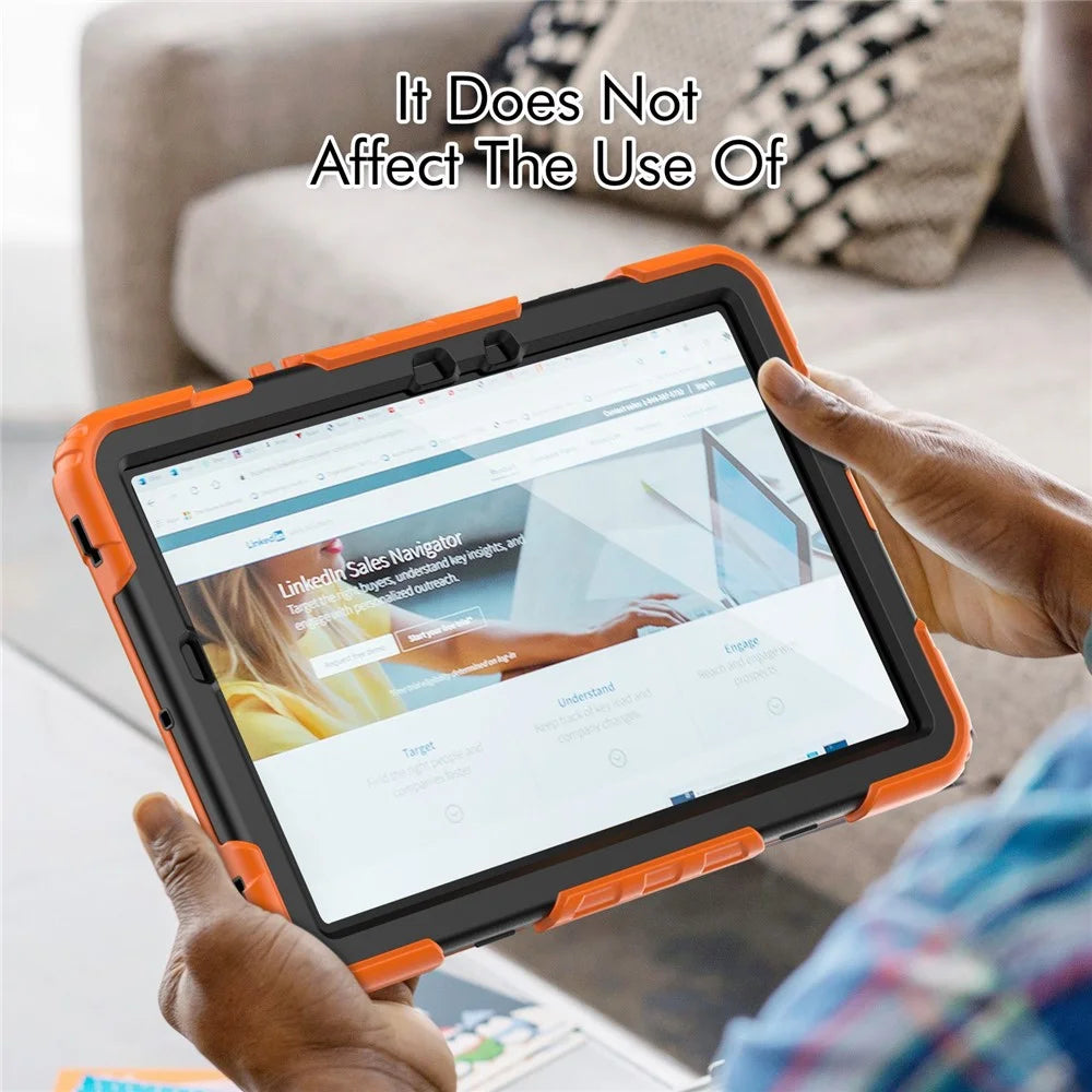 For Samsung Galaxy Tab S8 11-inch (2022) Wi-Fi SM-X700/S8 5G SM-X706 Anti-scratch PC + Silicone + PET Screen Protector Tablet Case Swivel Kickstand Cover with Shoulder Strap - Black/Orange - 4