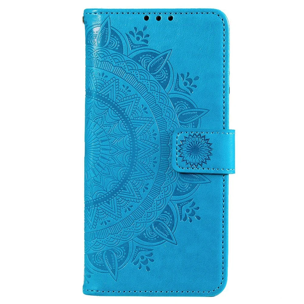 For Samsung Galaxy M53 5G Shockproof Wallet Stand Design Imprinted Flower PU Leather Phone Flip Cover Phone Case - Blue - 4