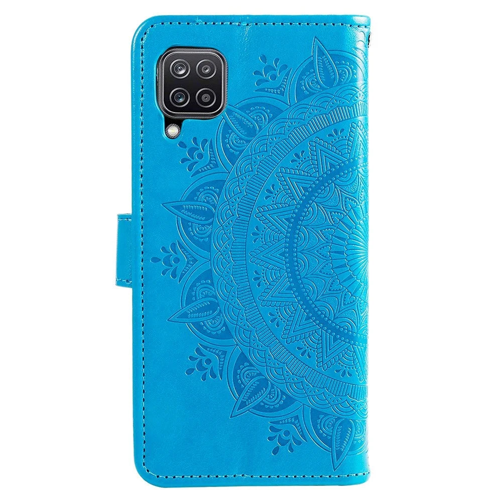 For Samsung Galaxy M53 5G Shockproof Wallet Stand Design Imprinted Flower PU Leather Phone Flip Cover Phone Case - Blue - 5