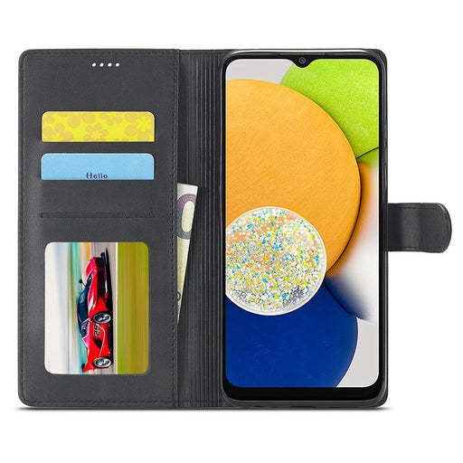 LC.IMEEKE for Samsung Galaxy A03 (164.2mm) Scratch Resistant Textured PU Leather Flip Folio Stand Wallet Case Mobile Phone Case Cover - Black - 2